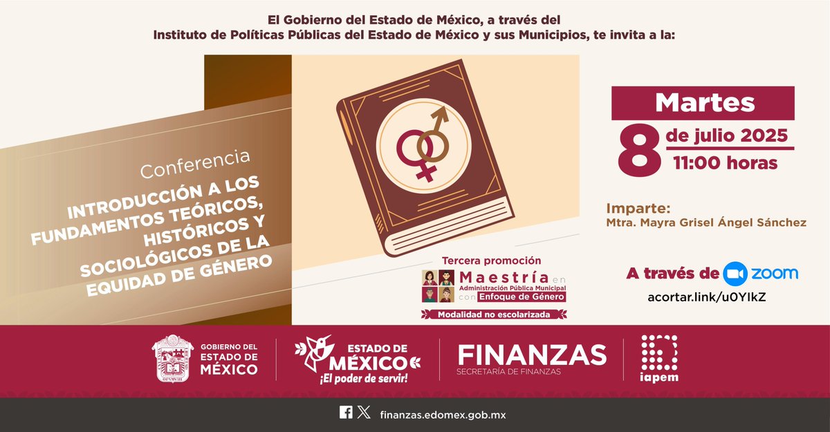 IAPEM (@iapem) on Twitter photo 📢 #ComunidadIAPEM | El <a href="/Edomex/">Gobierno del Estado de México</a> a través de #TuIAPEM, te invita a la conferencia "Introducción a los fundamentos teóricos, históricos y sociológicos de la equidad de género".
👩🏫Imparte: Mtra. Mayra Ángel
🗓️8 de julio
🕚11:00 horas
👩💻👨💻Registro zoom: acortar.link/u0YIkZ 📢 #ComunidadIAPEM | El <a href="/Edomex/">Gobierno del Estado de México</a> a través de #TuIAPEM, te invita a la conferencia "Introducción a los fundamentos teóricos, históricos y sociológicos de la equidad de género".
👩🏫Imparte: Mtra. Mayra Ángel
🗓️8 de julio
🕚11:00 horas
👩💻👨💻Registro zoom: acortar.link/u0YIkZ