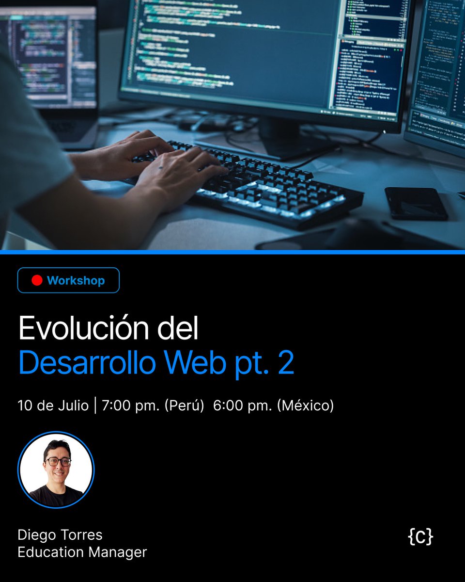 codeable_la's tweet image. No te pierdas la segunda parte de la evolución del desarrollo web en nuestro próximo workshop. 💻✨

Al asistir podrás conseguir un beneficio exclusivo en nuestra Carrera de Desarrollo Full-Stack. 🚀

Regístrate aquí 🔗: codeable.la/events

#programacion #developer