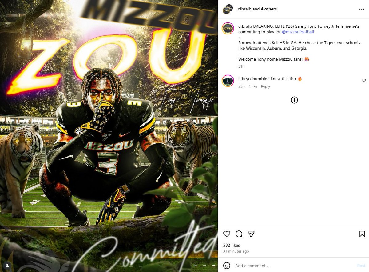 Ben Arnet (@benarnetkomu) on Twitter photo Here's <a href="/TonyForney_/">Tony Forney Jr.</a> 's commitment post on his IG.
The future #Mizzou safety had 30 tackles, 3.0 TFL's, 1.0 sacks & 2 INT's as a junior at Kell HS in Marietta, GA last year Here's <a href="/TonyForney_/">Tony Forney Jr.</a> 's commitment post on his IG.
The future #Mizzou safety had 30 tackles, 3.0 TFL's, 1.0 sacks & 2 INT's as a junior at Kell HS in Marietta, GA last year