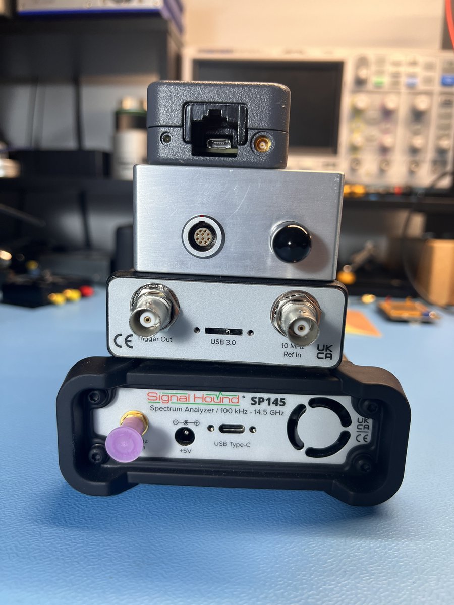 It's important for USB-based test instruments to have robust and stable connection to the PC.
Here's 3 implementations:
Anritsu using a micro USB cable with latch (like Ethernet)
Mini Circuits using special snap-in connector.
Signal Hound using USB connectors with locking screws.