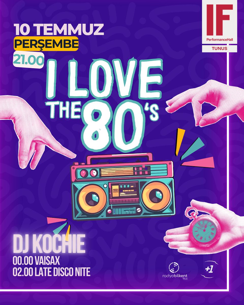 “I LOVE 80's” 10 Temmuz Perşembe akşamı saat 21’de IF sahnesinde!
Biletler ifperformance.com/etkinlik/981/i…
Sonrasında ise saat 00’dan itibaren “Vaisax” sizlerle...
#IFPerformance #IFPerformanceHall #ifperformance #ifperformancehall #Ankara #Event #Concert #GeceIFteBiter #80s