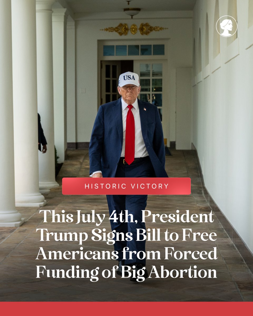 sbaprolife's tweet image. HISTORIC VICTORY: This #FourthOfJuly, Trump Signs Bill to Free Americans from Forced Funding of Big Abortion
Today, President Trump signed the One Big Beautiful Bill Act which after 50 years finally stops the forced taxpayer funding of Big Abortion. 🇺🇸
sbaprolife.org/newsroom/press…