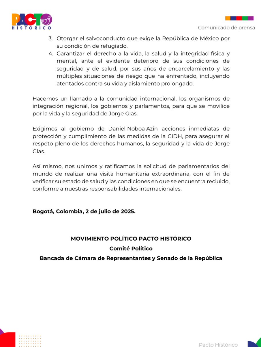 Pacto Histórico Oficial (@pactocol) on Twitter photo El Pacto Histórico se adhiere al Grupo Interparlamentario Internacional para el apoyo al exvicepresidente de Ecuador Jorge David Glas Espinel El Pacto Histórico se adhiere al Grupo Interparlamentario Internacional para el apoyo al exvicepresidente de Ecuador Jorge David Glas Espinel