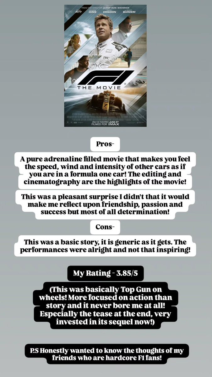 My Quick and Short Review of F1 The Movie #shamilmakeen #trending #moviereview #F1 #F1TheMovie #F1TheMoviereview