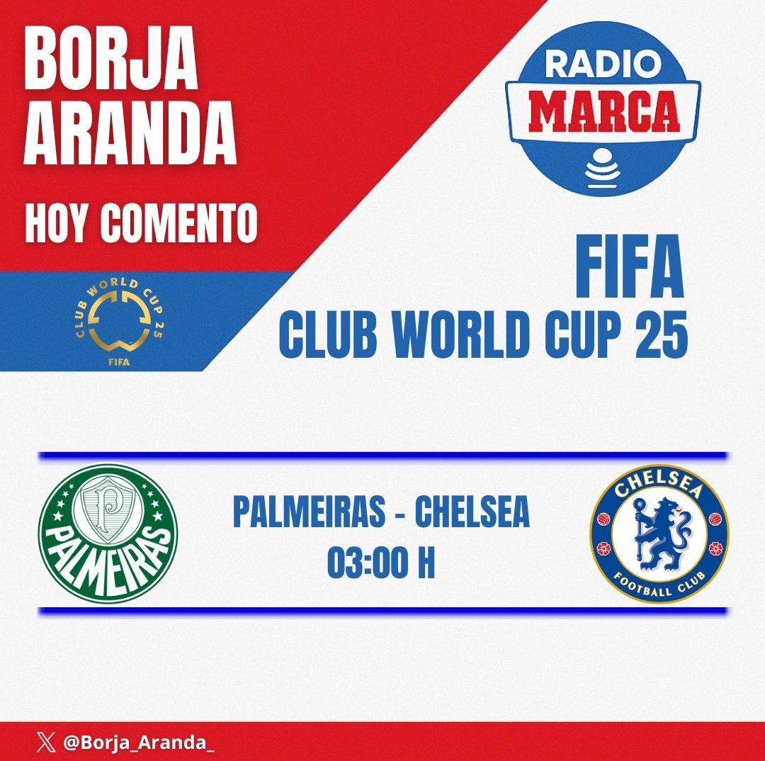 Borja Aranda (@borja_aranda_) on Twitter photo 🗣️ ¡Hoy no os perdáis el <a href="/fifaworldcup_es/">Copa Mundial FIFA 🏆</a> en <a href="/RadioMARCA/">Radio MARCA</a>!Estaré con los cracks de <a href="/PabloLopezRadio/">Pablo López</a>, <a href="/IHerraizFdez/">Israel Herraiz Fernández</a>, <a href="/PabloCarrerasV/">Pablo Carreras</a>, <a href="/tatimantovani/">Tati Mantovani</a> y <a href="/AlexDeLlano/">Àlex de Llano</a> para contar este partidazo.
Vive la emoción del fútbol en la casa del deporte.
Súmate a la pasión. ¡Te esperamos! 🗣️ ¡Hoy no os perdáis el <a href="/fifaworldcup_es/">Copa Mundial FIFA 🏆</a> en <a href="/RadioMARCA/">Radio MARCA</a>!Estaré con los cracks de <a href="/PabloLopezRadio/">Pablo López</a>, <a href="/IHerraizFdez/">Israel Herraiz Fernández</a>, <a href="/PabloCarrerasV/">Pablo Carreras</a>, <a href="/tatimantovani/">Tati Mantovani</a> y <a href="/AlexDeLlano/">Àlex de Llano</a> para contar este partidazo.
Vive la emoción del fútbol en la casa del deporte.
Súmate a la pasión. ¡Te esperamos!