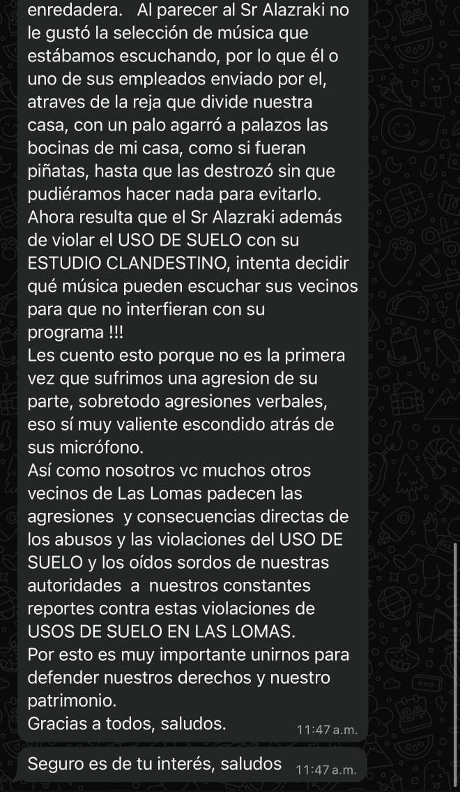 ZuritaCarpio's tweet photo. José Luis Quintana, el vecino de Carlos Alasraki, denuncia que el dueño de Atypical Teve se volvió loco y le fue a romper la bocina. Asegura que el estratega de la oposición viola el uso de suelo y que no es la primera vez que se pone tan mal este sujeto. https://t.co/vlFPgODvlt