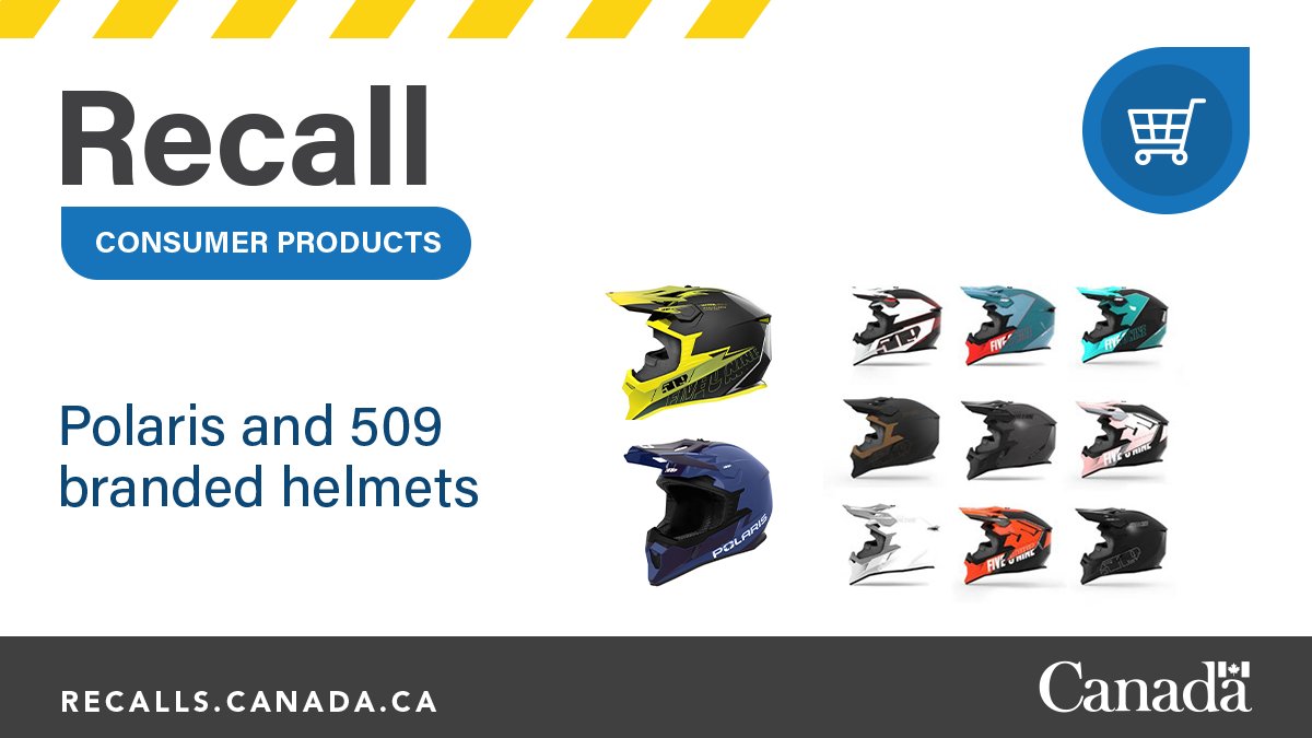 GovCanHealth's tweet image. #Recall: Do you have any Polaris or 509 branded helmets? This item may not provide sufficient protection. Stop using immediately and contact 509 or Polaris. For more information: ow.ly/ioZg50Wl1wH