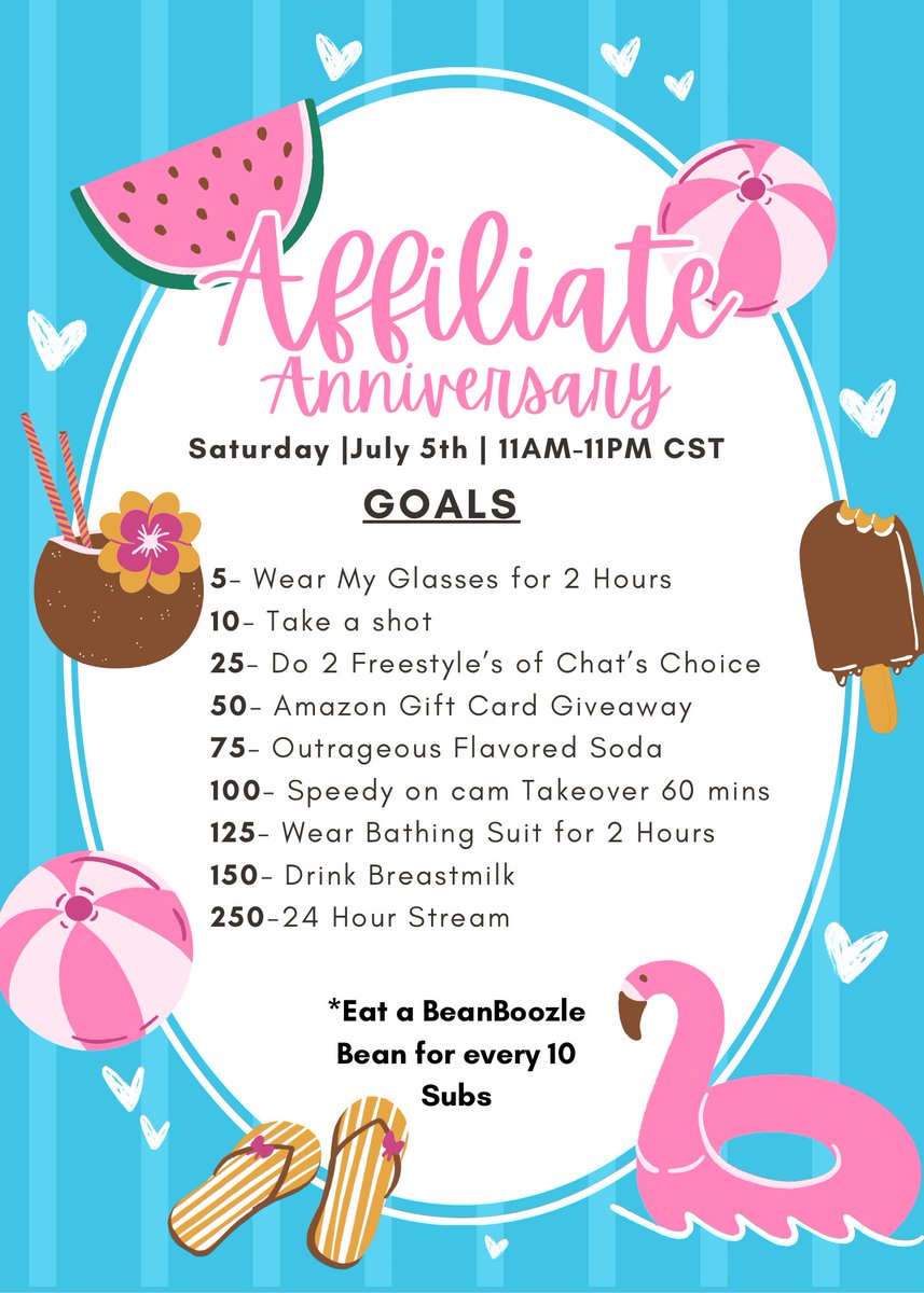 First post on my new account, kinda nervous 😅 but PULL UP TO MY AFFILIATE ANNIVERSARY STREAM THIS SATURDAY, JULY 5th FOR GAMES, PRIZES, &amp; FUN! Bring the vibes and Bring yo asses 😘