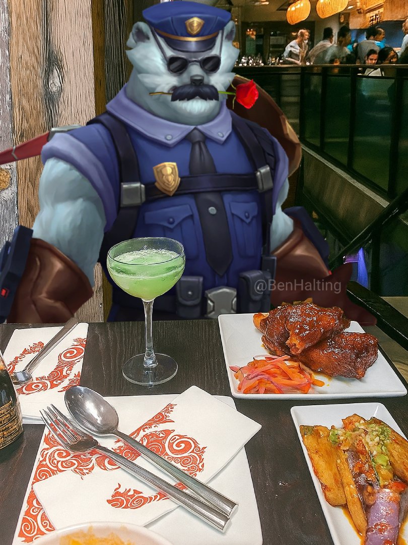 em um jantar com ele