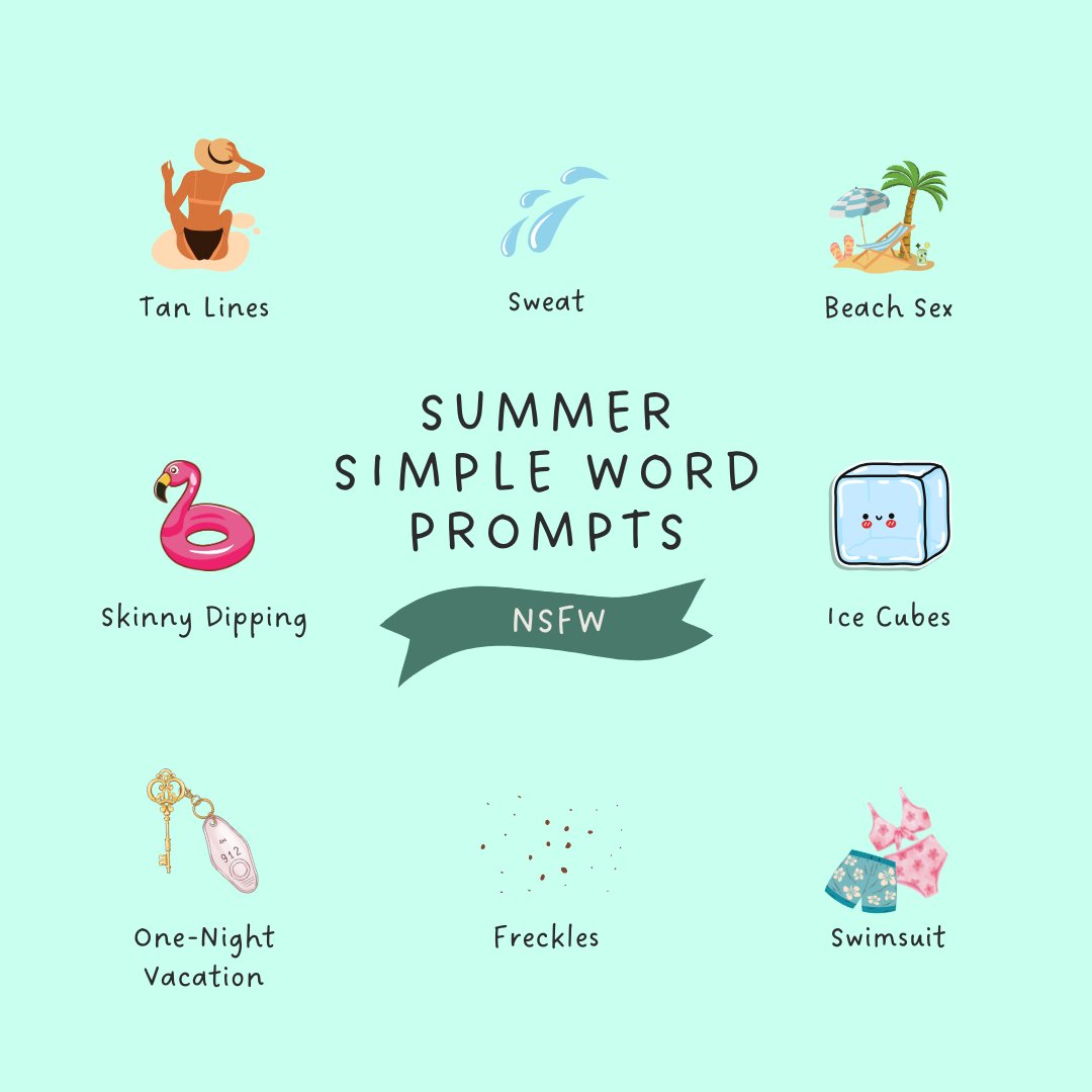 _Cavalierious_'s tweet image. It's that time of the season again-- time to share my writing server's prompts! Anyone can enjoy these summer-themed starters for art and fics. Any fandom, any pairing, the world is your oyster.
And, of course, if you want to join my writing server, just dm me! Info below.