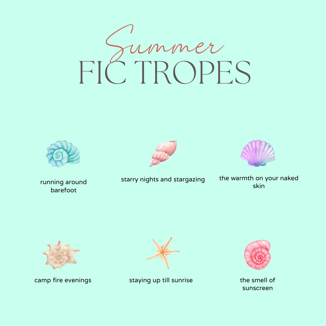 _Cavalierious_'s tweet image. It's that time of the season again-- time to share my writing server's prompts! Anyone can enjoy these summer-themed starters for art and fics. Any fandom, any pairing, the world is your oyster.
And, of course, if you want to join my writing server, just dm me! Info below.