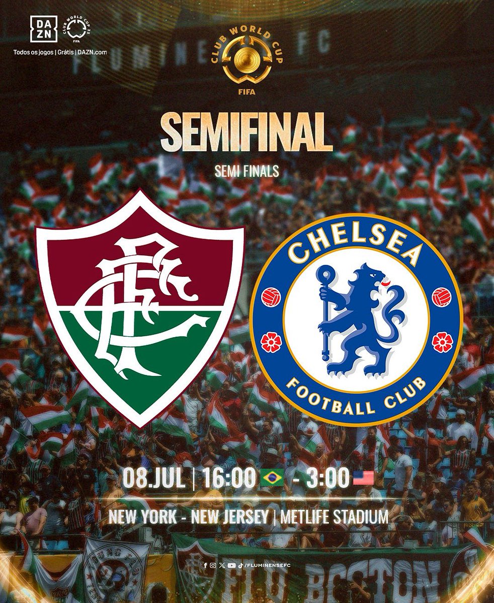 Fluminense F.C. (@fluminensefc) on Twitter photo O FLUMINENSE FOOTBALL CLUB VAI ENFRENTAR O <a href="/ChelseaFC/">Chelsea FC</a> NAS SEMIFINAIS DA <a href="/FIFACWC/">FIFA Club World Cup</a>!
AS CHAVES! NÓS QUEREMOS AS CHAVES! VAMOS, FLUZÃO! #FIFACWC #TakeItToTheWorld
Assista ao jogo no app da @daznfootball >> bit.ly/FIFADAZN_Flumi… O FLUMINENSE FOOTBALL CLUB VAI ENFRENTAR O <a href="/ChelseaFC/">Chelsea FC</a> NAS SEMIFINAIS DA <a href="/FIFACWC/">FIFA Club World Cup</a>!
AS CHAVES! NÓS QUEREMOS AS CHAVES! VAMOS, FLUZÃO! #FIFACWC #TakeItToTheWorld
Assista ao jogo no app da @daznfootball >> bit.ly/FIFADAZN_Flumi…