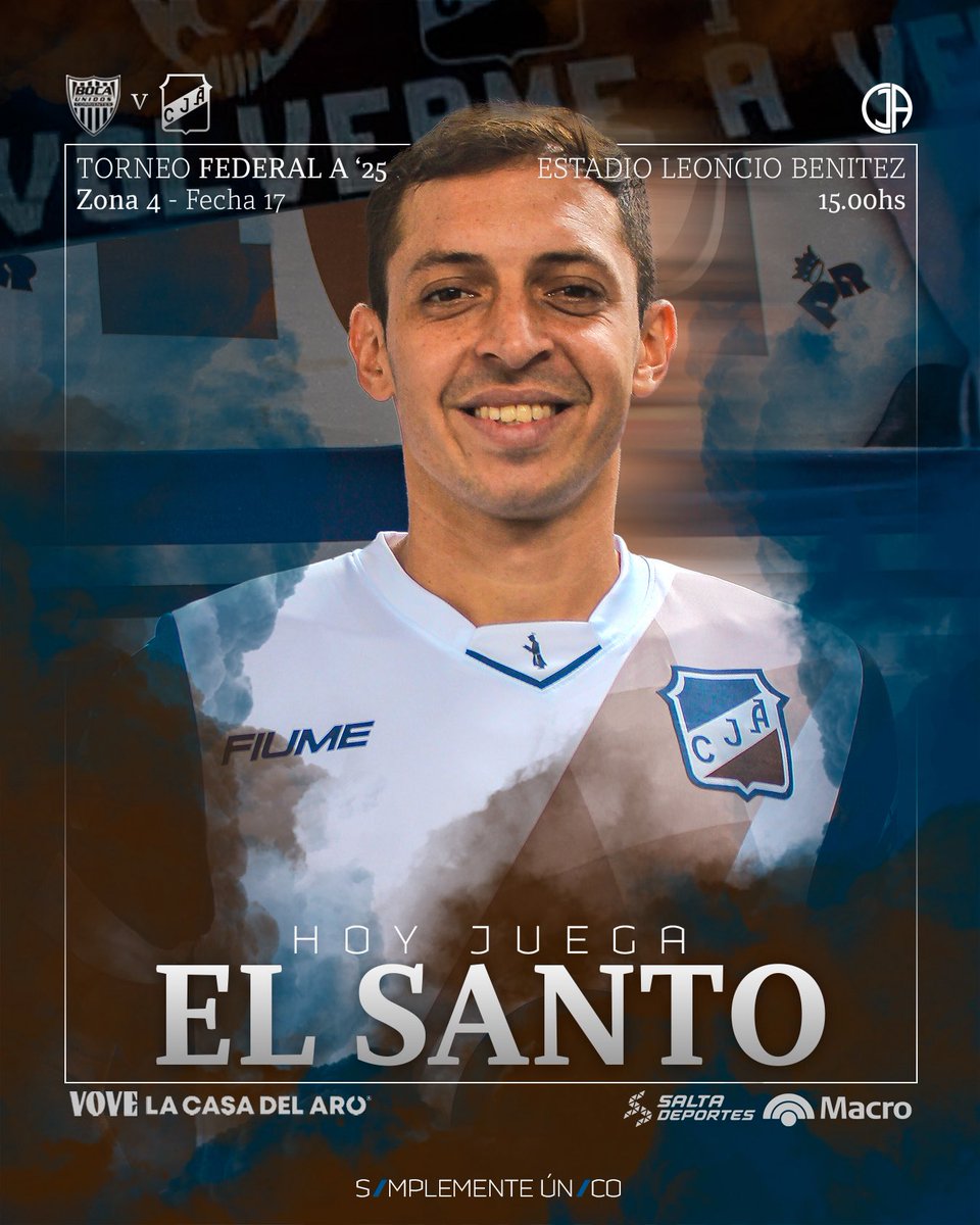 HOY JUEGA EL SANTO 💙🤍🤎

📌𝗙𝗲𝗰𝗵𝗮 17 | TORNEO FEDERAL A 2025
🆚 Boca Unidos
📆 Sábado 5 de Julio 
⌚️ 15:00hs.
🏟️ Estadio Leoncio Benítez
👤 Árbitro: Billone Matías 👥Asistentes: Serale Emanuel José, Gonzales Matías Javier; 4to árbitro: Rojo Casal Mario Facundo 

#DaleSanto