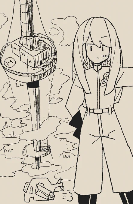 忘れないうちに施設と人工人間描いた 