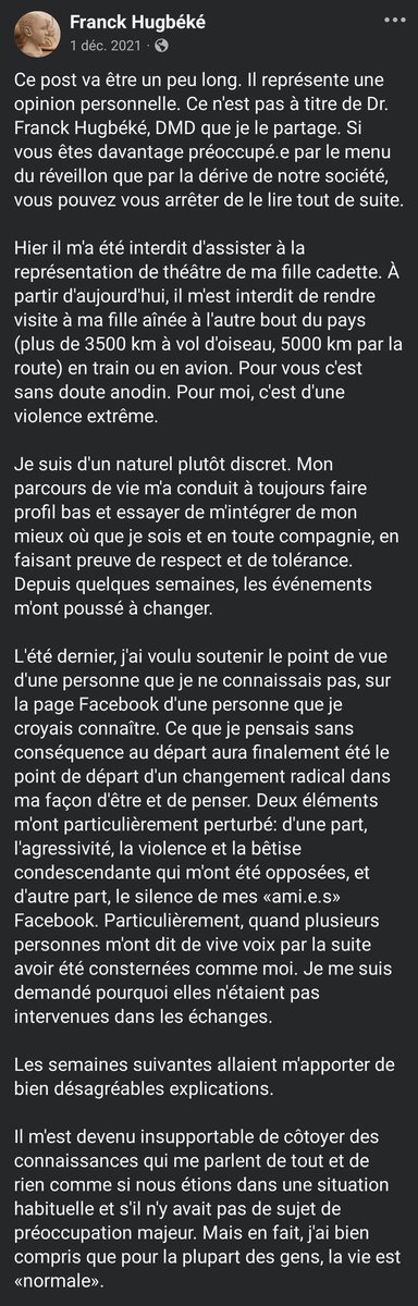franckhugbeke's tweet image. Je suis adepte de l'honnêteté, de la franchise, du bon sens et du devoir de mémoire. 

Cette entrevue avec Laurent Toubiaba, chercheur à l'INSERM, est un modèle du genre au sujet de la crise Covid.

Je l'ai vécu ici, au Québec... et "je me souviens"!

facebook.com/share/p/16aLvH…