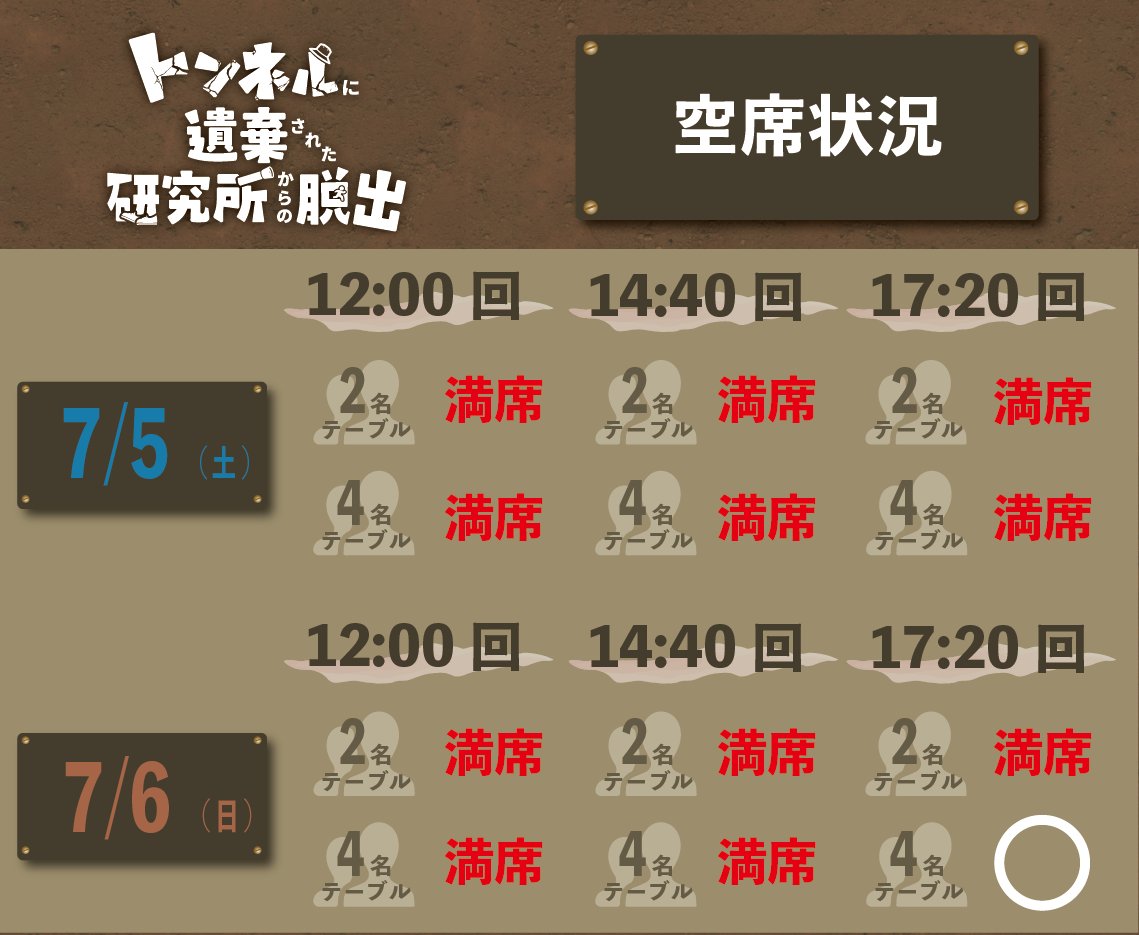 NoEscape_game's tweet image. 【公演空き状況】
NoEscape池袋店にて開催中のホール型公演
🔦『トンネルに遺棄された研究所からの脱出』
本日は満席となっております!
明日も17:20回のみ空きがございます。
是非ご来店をお待ちしております🔍✨
▼詳細・ご予約はこちら
noescape.co.jp/ikebukuro/sp/t…
#トンネル研究脱出…