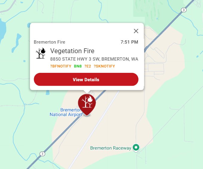 KitsapFirebuff's tweet photo. Report of a fire burning near wires east of the Bremerton National Airport. https://t.co/yPJBQhLQnd