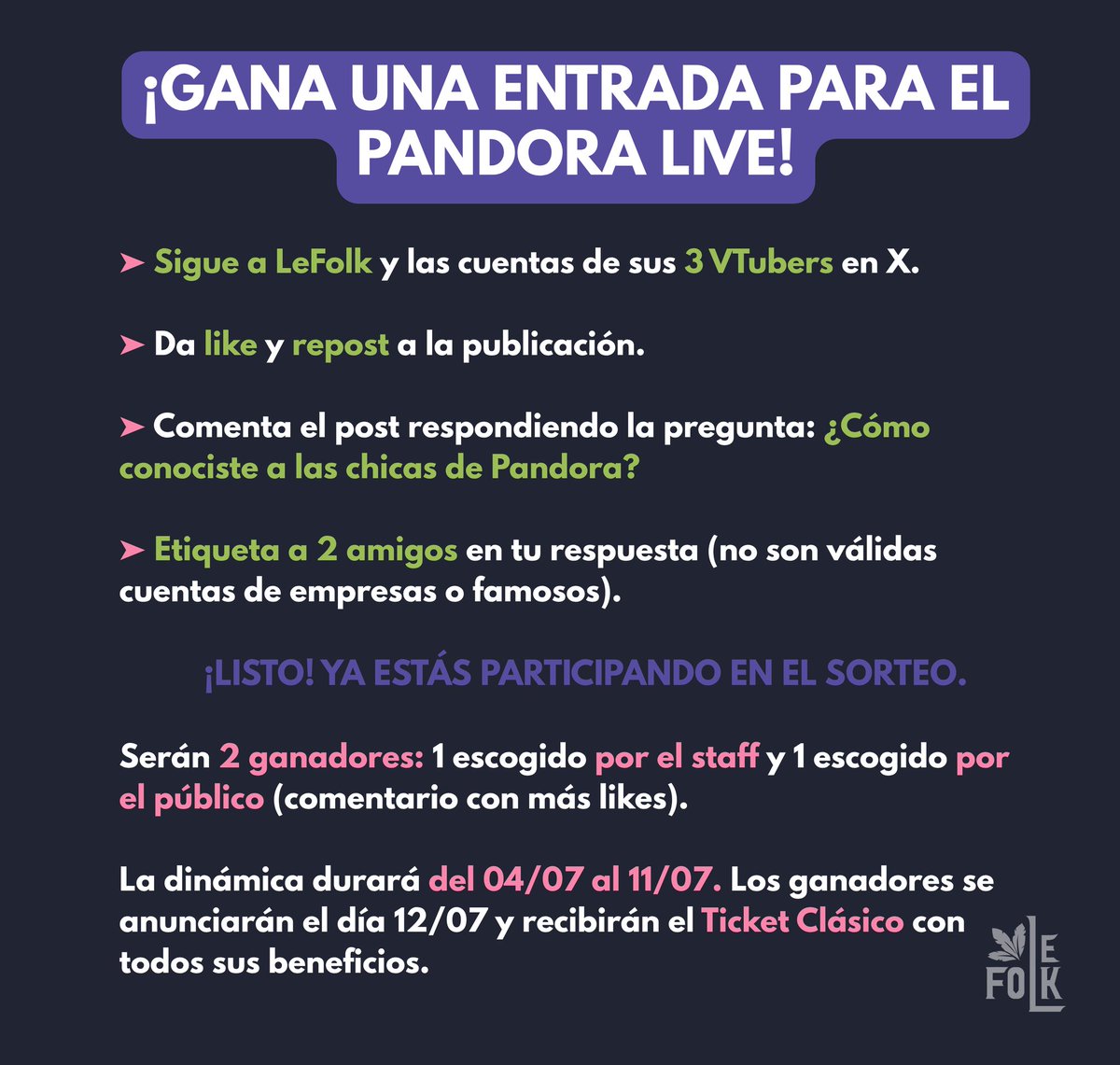 ⚡¡¡DINÁMICA RELÁMPAGO!!⚡
¿Te gustaría ganar una entrada para el primer concierto de Pandora? 🎤👀

¡Es fácil! Solo sigue los pasos que están en la imagen y ya estarás participando para ser uno de los dos ganadores 👇🏼🥳

#PandoraLive #VtuberES #VTuberUprising