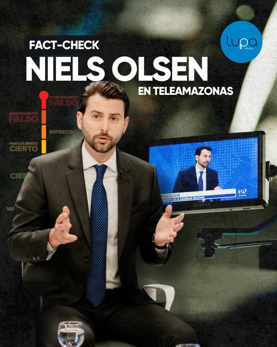 🔍#FactCheckLupa | El presidente de la Asamblea, Niels Olsen, habló sobre leyes, alianzas políticas y aprobación ciudadana en una entrevista con Teleamazonas el 4 de julio de 2025.

¿Qué tan precisas fueron sus declaraciones? 🧐

Verificamos 7 afirmaciones y esto fue lo que