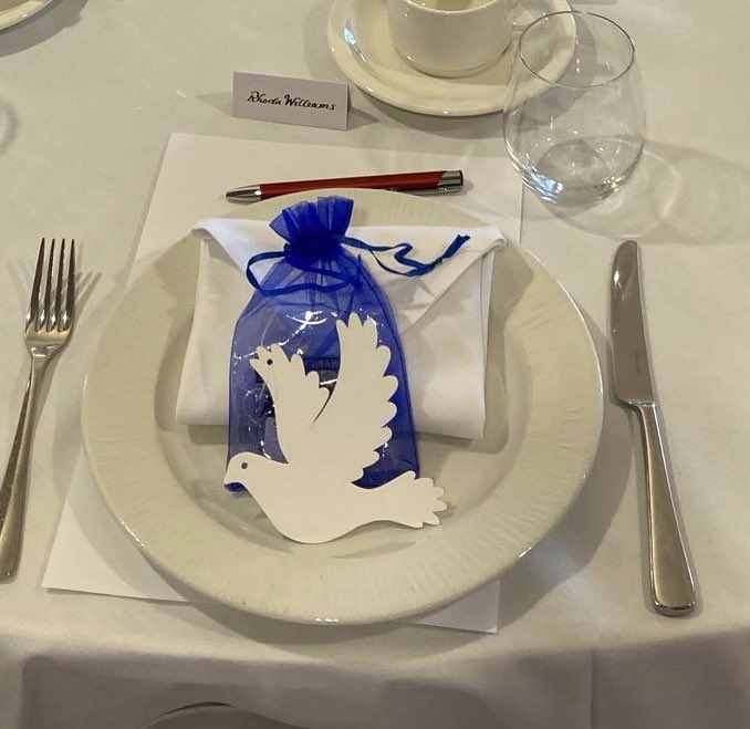 Guests were given a white dove to write their feedback &amp; thoughts so they could hang them on the white trees that were all lit up with blue lights for #AMD. We are so grateful for all feedback! Blue lights were also given so that families could ‘light up blue’ tonight! <a href="/Mesouk/">Mesothelioma UK</a>