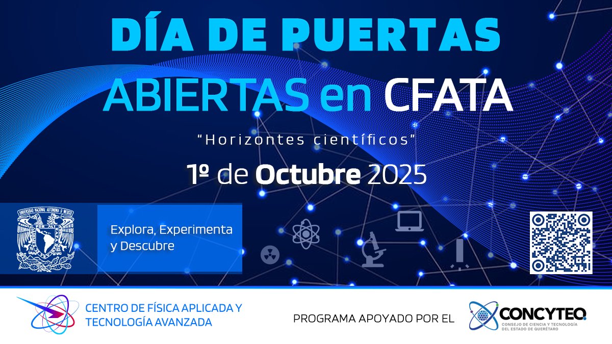 Centro de Física Aplicada y Tecnología Avanzada (@cfata_unam) on Twitter photo #FelizViernes | Con gusto extendemos una cordial invitación a las y los estudiantes para que participen en el "Día de Puertas Abiertas" del <a href="/Cfata_Unam/">Centro de Física Aplicada y Tecnología Avanzada</a>, ubicado en el Campus Juriquilla. 🤓
🙌Registra a tu escuela: forms.gle/X1zH5oiiqmFNxf…
<a href="/CONCYTEQ/">CONCYTEQ</a> #Querétaro | #UNAM_Juriquilla #FelizViernes | Con gusto extendemos una cordial invitación a las y los estudiantes para que participen en el "Día de Puertas Abiertas" del <a href="/Cfata_Unam/">Centro de Física Aplicada y Tecnología Avanzada</a>, ubicado en el Campus Juriquilla. 🤓
🙌Registra a tu escuela: forms.gle/X1zH5oiiqmFNxf…
<a href="/CONCYTEQ/">CONCYTEQ</a> #Querétaro | #UNAM_Juriquilla