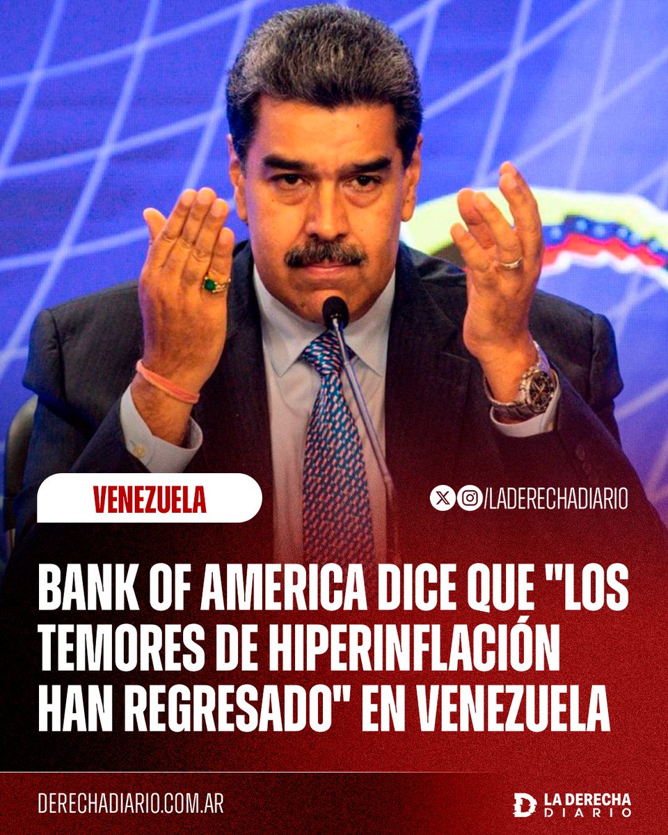 🚨🇻🇪🇺🇸 | SOCIALISMO: El Bank of America proyecta una inflación anual del 530% total para 2025 en Venezuela y que "los temores de hiperinflación han regresado" en el país oprimido por la dictadura asesina de Nicolás Maduro.
