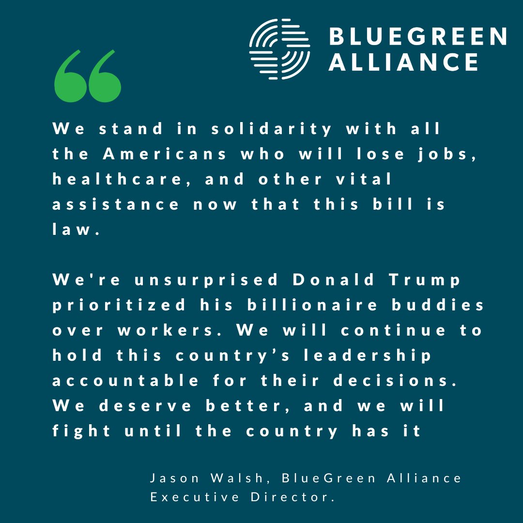 "We stand in solidarity with all the Americans who will lose jobs, healthcare, and other vital assistance now that this bill is law.” Read our full statement on the signing of the #BigUglyBill here: loom.ly/wu6QQrw