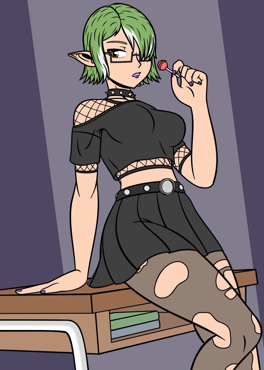 Here's the first drawing, Viridia with goth/alt girl outfit
suggested by <a href="/pawcanada/">pawcanada</a> on blusky