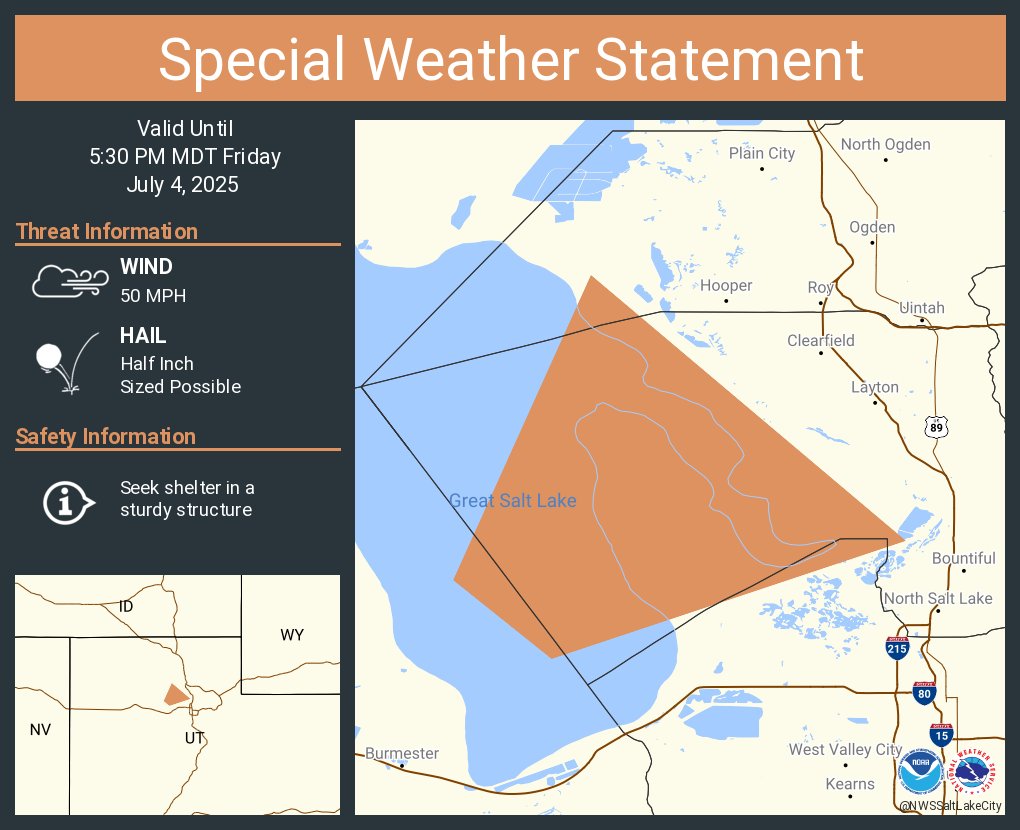 A special weather statement has been issued for Davis County, UT until 5:30 PM MDT