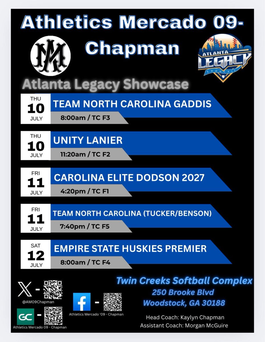 AM09Chapman's tweet image. Looking forward to competing next weekend at the @legacyshowcase1 

Schedule Below

@CoachKayChap @coachmmcguire
@LineDsoftball @ExtraInningSB @LegacyLegendsS1