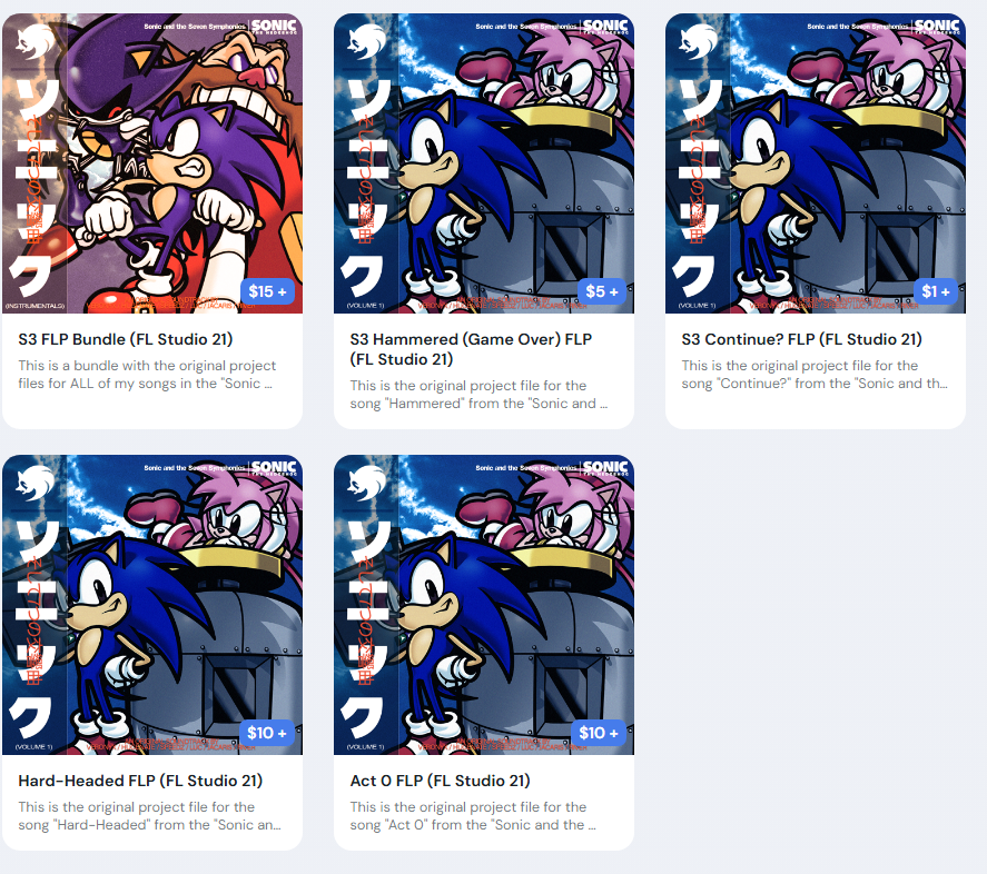 HUGENATEMUSIC's tweet image. FLPs for my songs in Sonic and the Seven Symphonies are now available on my Ko-fi shop!
You can buy them individually or in a discounted bundle!
Songs available are:
Act 0
Hard-Headed
Continue?
Hammered
Extra Life sound (Bundle exclusive bonus!)
ko-fi.com/hugenate/shop