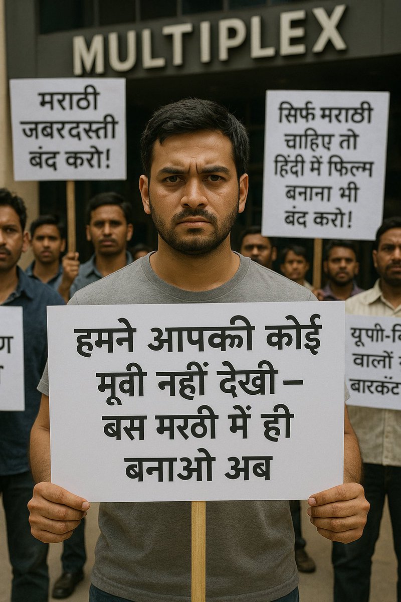 ankitislive24's tweet image. अगर ज़बर्दस्ती सिर्फ मराठी 🗣️ ही बोलनी है,
तो फिर हिंदी 🎬 में फिल्में बनाना भी बंद करो!
हमने आपकी कोई मूवी 🎞️ नहीं देखी — अब सिर्फ मराठी में ही बनाओ!
🚫 #BollywoodBoycott 🇮🇳 #LanguageImposition 💥 #MarathiZabardasti 🧠 #UPBiharStandUp