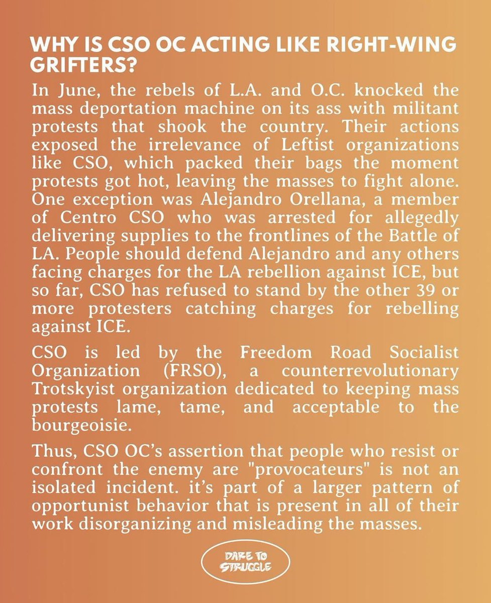 DtStrugglesocal's tweet photo. On Monday, Community Service Organization OC (CSO OC) made a call-out post about a former member of their organization, Angelique, putting her name and face online for the world to see. They leaked private messages and spread lies, saying that she sicced the cops on them. ⬇️ https://t.co/6jDvMyuU2t