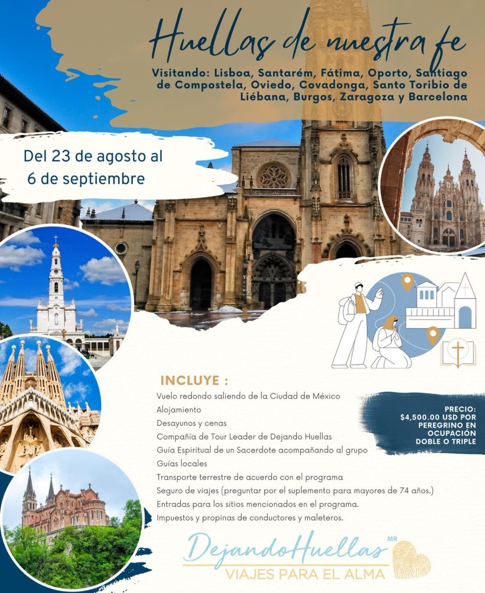 Dejando12385801's tweet photo. ¡Ven y sígueme! 

En el Evangelio Jesús nos invita a seguirle, una forma preciosa de hacerlo y vivir una experiencia de fe es #peregrinando.

Nuestros itinerarios de este último semestre de este Año Jubilar

Nos quedan algunos lugares!

#DejandoHuellas 👣
#viajesparaelalma 🧡 https://t.co/iMJ6nNCyno