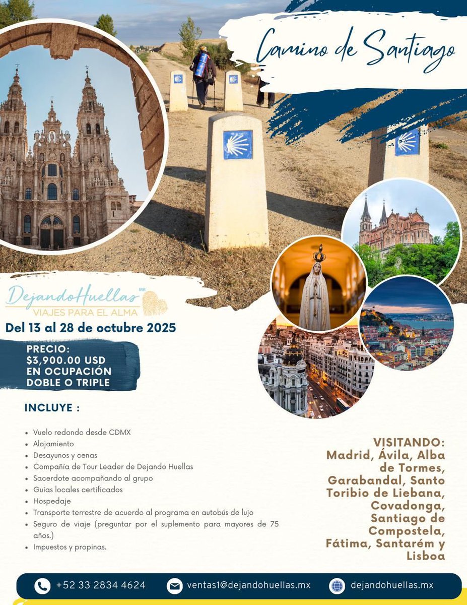 Dejando12385801's tweet photo. ¡Ven y sígueme! 

En el Evangelio Jesús nos invita a seguirle, una forma preciosa de hacerlo y vivir una experiencia de fe es #peregrinando.

Nuestros itinerarios de este último semestre de este Año Jubilar

Nos quedan algunos lugares!

#DejandoHuellas 👣
#viajesparaelalma 🧡 https://t.co/iMJ6nNCyno
