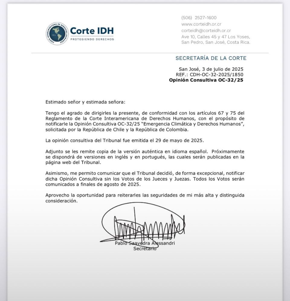 Con esto, el derecho internacional de los DDHH, exige acciones concretas y basadas en la ciencia y empodera a las comunidades de todo el mundo para exigir justifica y acciones climáticas ambiciosas👏

Comunicado completo 👇corteidh.or.cr/tablas/OC-32-2…