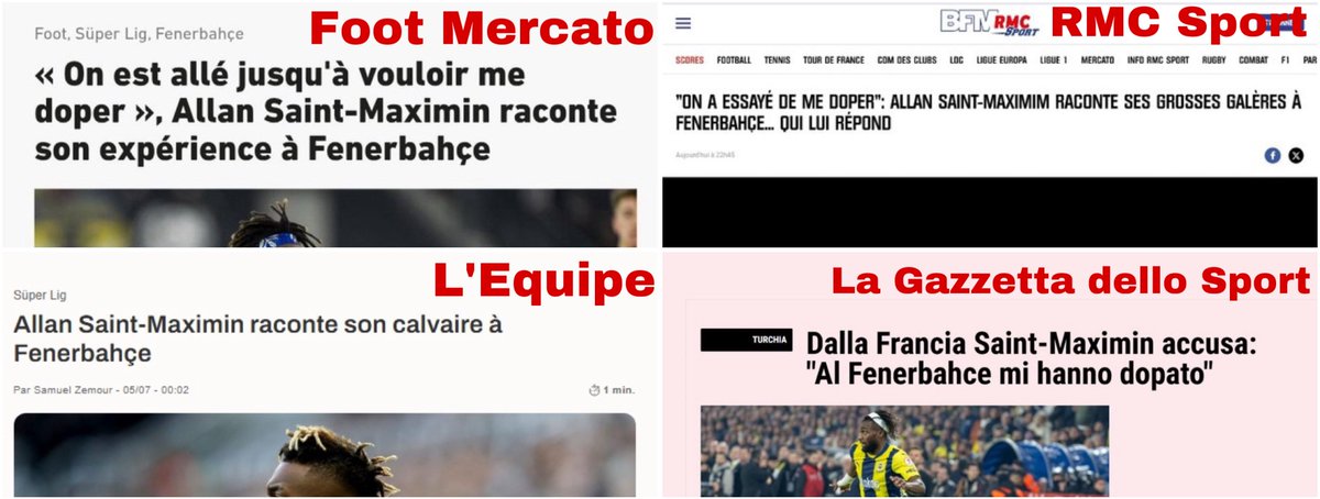 🗞️ Foot Mercato: "Allan Saint-Maximin, Fenerbahçe'deki çilesini anlatıyor...

🗞️ La Gazzetta dello Sport: Allan Saint-Maximin'in açıklaması: “Fenerbahçe'de bana doping yaptılar”

🗞️ RMC Sport: "Beni doping yapmaya zorladılar" Allan Saint-Maximin, Fenerbahçe'de yaşadığı büyük