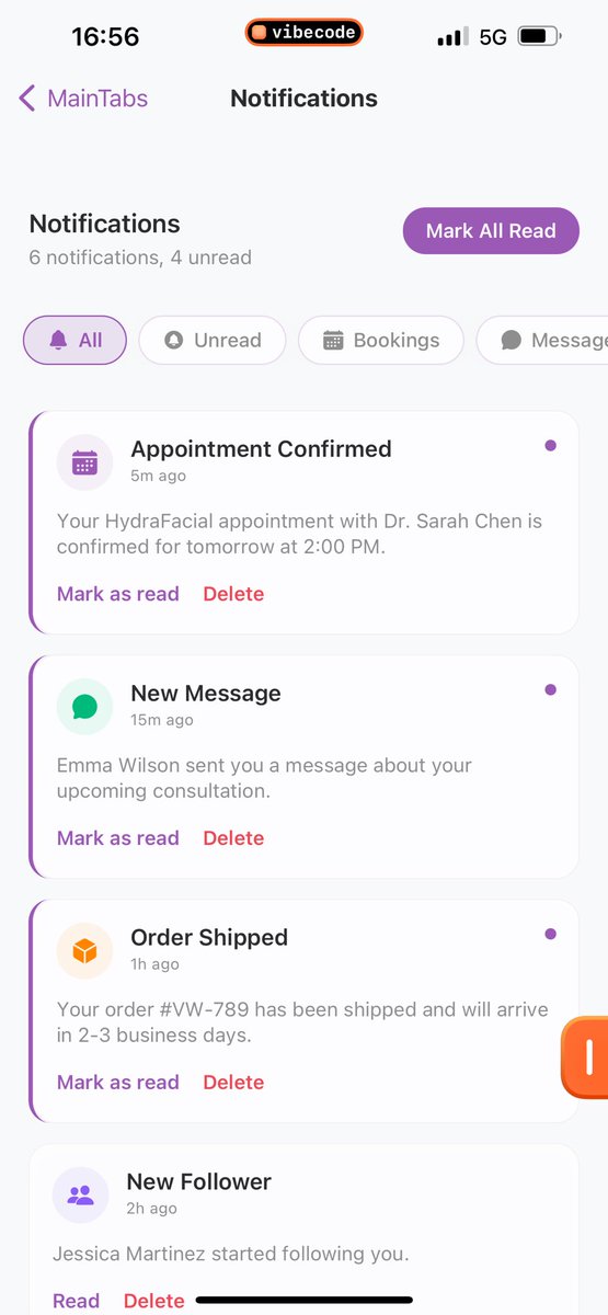 🚨 Noti screens deserve a glow-up too.

Took this UI from 🥴 to ✨ using <a href="/vibecodeapp/">vibecode</a> 

→ Clear
→ Themed
→ Mobile-ready

One of many polish passes as we prep for VibeWell’s soft launch 👀

#vibecode #uidesign #founderbuilds #BeforeAndAfter