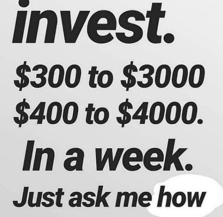 Inbox me for more information on how to earn big within 7 working days through Bitcoin investment, the higher your capital the higher your profits