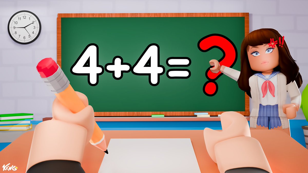 It's lesson time!, what is 4+4? 🥲🥲🥲
Thumbnail Comission! 📚

Likes and Retweets are apreciated! ❤️
#Roblox #RobloxDev #School #Thumbnail