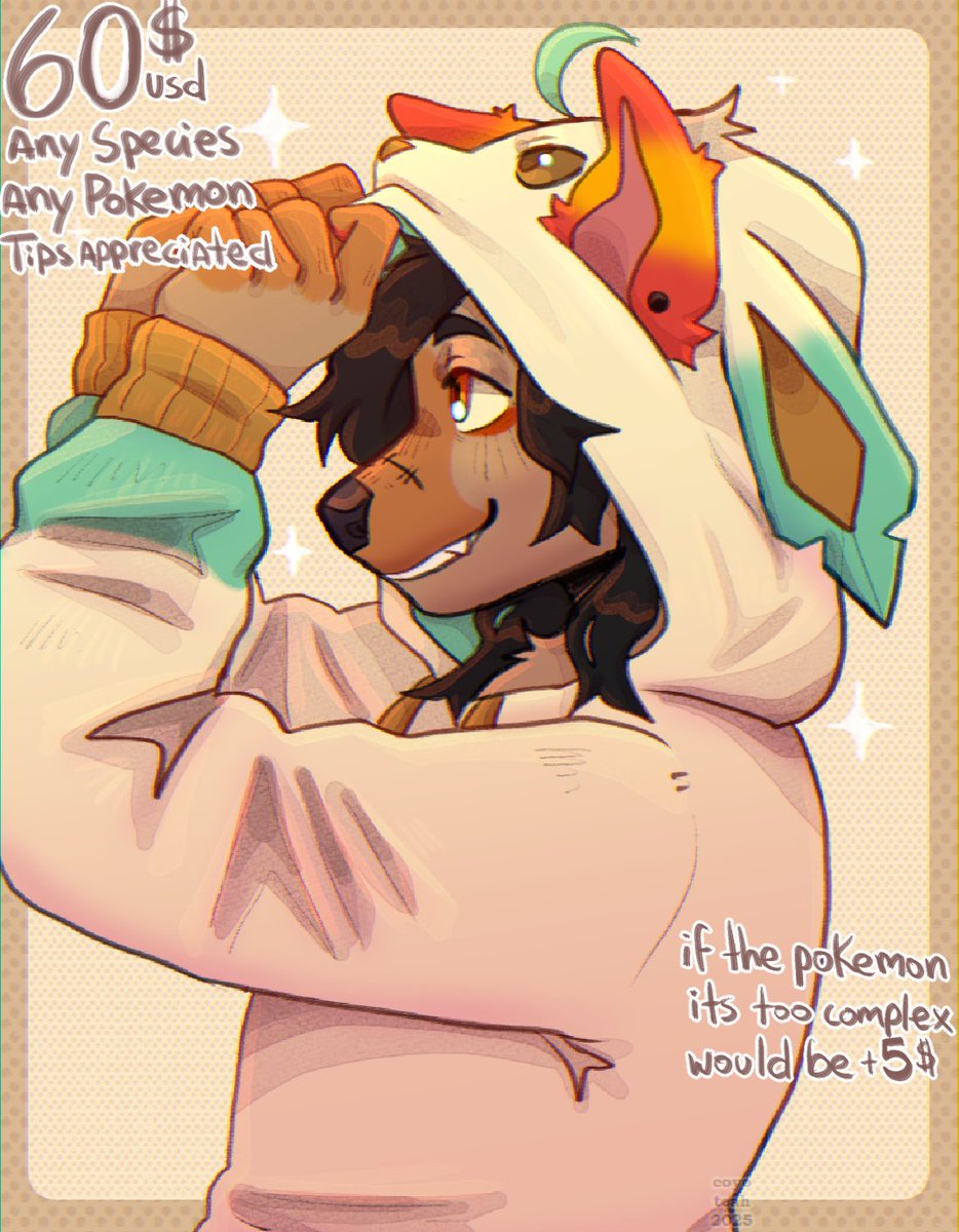 🔆Pokehoodie YCH 🔆
▫️2 Slots Open! – any species, any Pokémon
 ▫️$60 per slot 
🔸Tips would help a ton! 

 📨comment  to claim a spot or ask any questions!