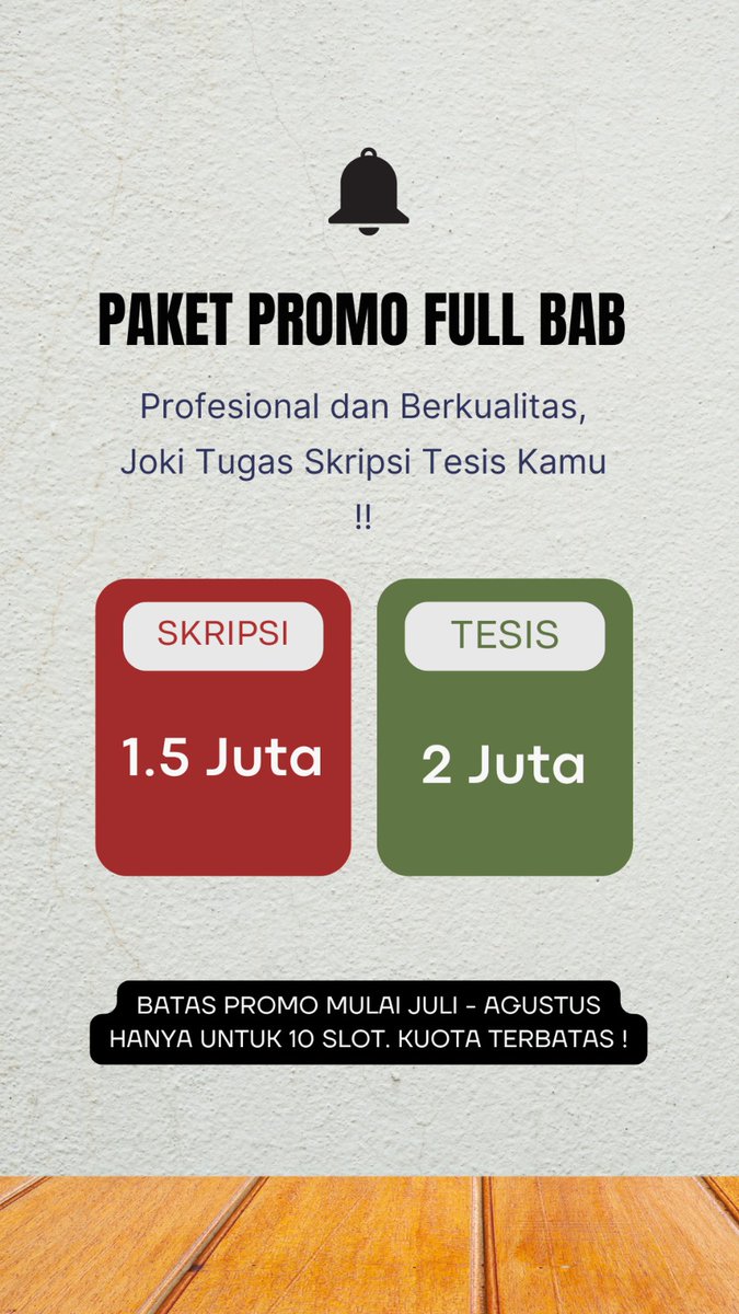 dnhr98's tweet photo. Paket Promo Fulll Pengerjaan hanya 1.5 Juta saja. Full revisi, ppt, turnitin 20%, mendeley, jurnal dan ebook. Sampai selesai kuliah wisudaan. Hanya untuk 10 Skripsi/Thesis saja.

Hubungi :
https://t.co/tI7ojjVN5k

#zonauang #zonajajan #Jokiskripsi https://t.co/KV1YFQaxm1