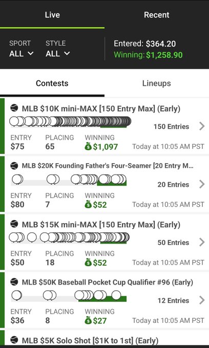 DFS high finish powered by optimized lineups and contest simulations.