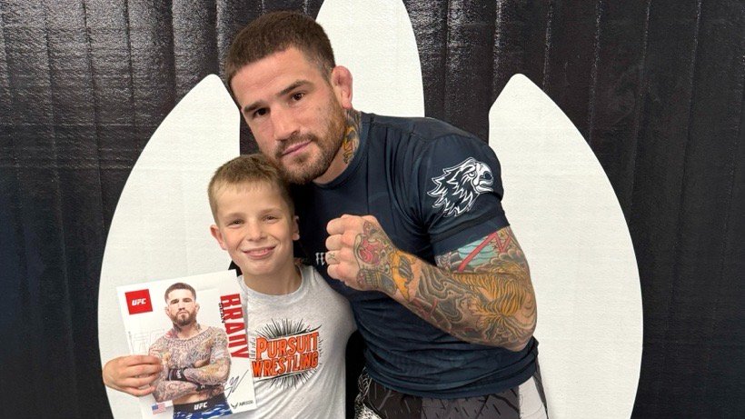 ufc's tweet photo. Last week, Sean Brady hit the mats at @PursuitWrestlin in Rice, MN alongside the @ANG_Recruiting for a day of Q&amp;A, technique, and inspiration. 

Young wrestlers got the chance to learn from a UFC pro and real-life service members repping discipline, drive, and dedication. https://t.co/3I0LgAQ5AM