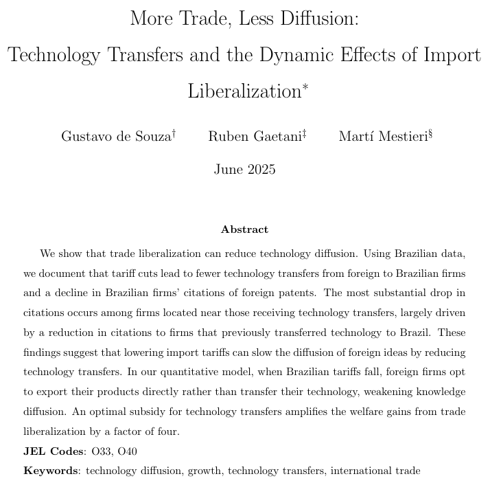 I always thought more trade meant more diffusion of ideas.

More Trade = More Diffusion, right?

Not always!

In Brazil, when the government blocked the flow of goods, firms started trading ideas instead.

Tariffs led to diffusion.

Here’s a true story that shows how. (Names