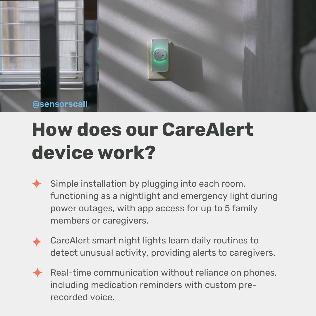 Discover peace of mind with CareAlert! 

Our innovative device ensures safety and security at home with smart features for medication reminders and monitoring. Explore CareAlert now at sensorscall.com! 💙 

#CareAlert #SensorsCall #SeniorHealth #AgingInPlace #HealthTech