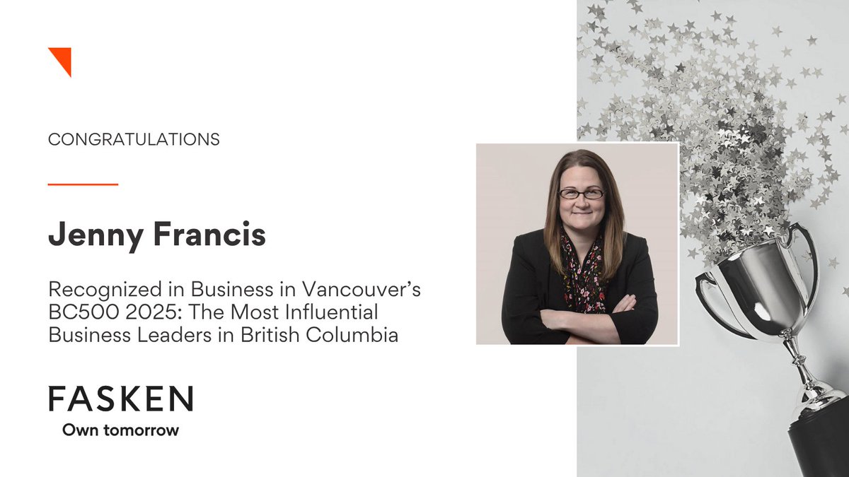 Congratulations to Jenny Francis, #Fasken’s Managing Partner, BC Region, on being recognized in Business in Vancouver's (BIV News) BC500 2025, a definitive list profiling the 500 most influential business leaders in British Columbia. 

#BIVBC500