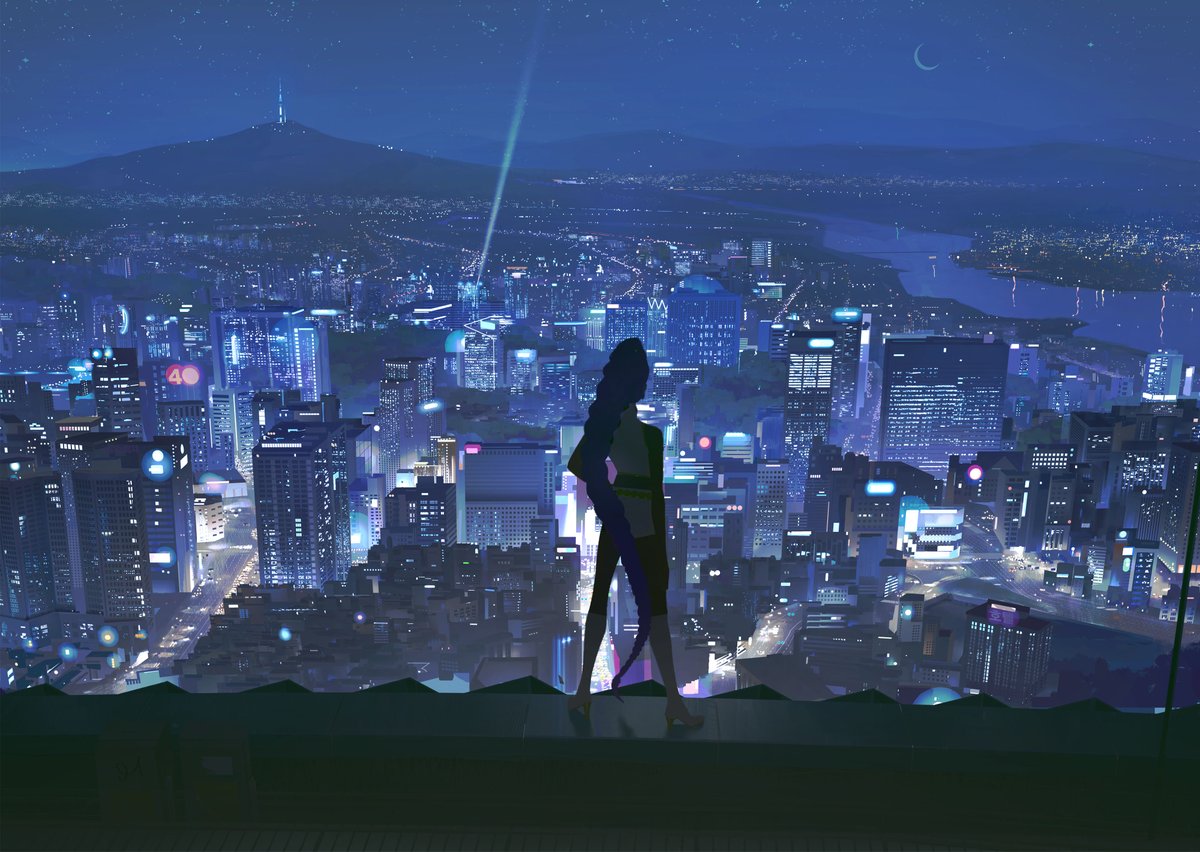nachomolinaart's tweet image. #kpopdemonhuntersfanart Seoul view and Honmoon exploration I did for the movie