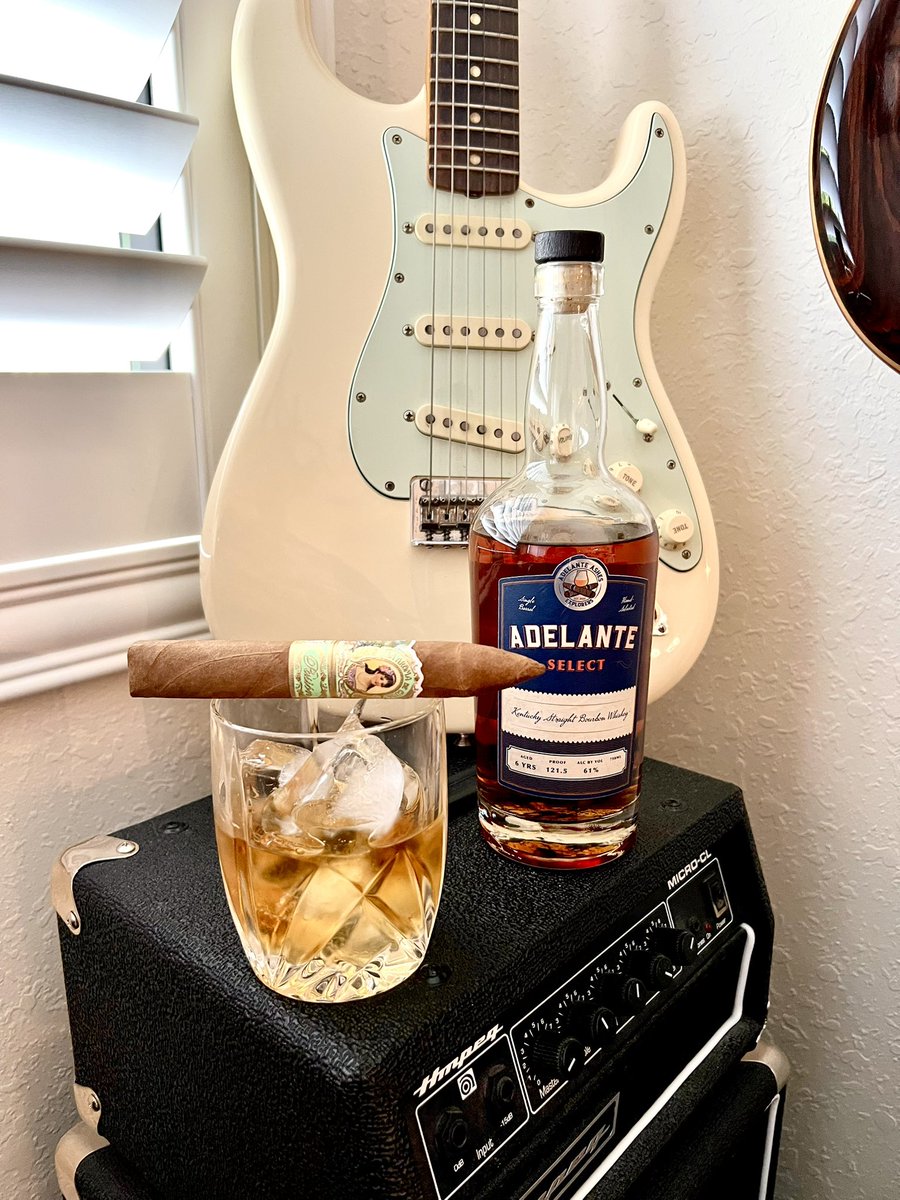 RalphQuintero's tweet photo. Bourbon in the glass. Cigar on deck. Amp turned to 11. That’s my kind of 4th of July! 🇺🇸
🥃 Adelante Select bourbon
💨 La Aroma de Cuba Pasión
🎸 Strat + amp = pure Americana
No fireworks needed—this is how I celebrate independence.
Stay free, stay loud 🔊🔥
#FreedomFuel #CigarsAndBourbon #CigarLife #LaAromaDeCuba #WhiskeyThief #StratStyle #MadeInUSA #AdelanteAshes