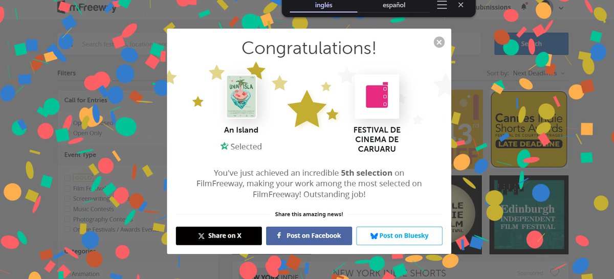 Amazing news! An Island was just selected by FESTIVAL DE CINEMA DE CARUARU via FilmFreeway.com! 🇧🇷🇧🇷🇧🇷🇧🇷🇧🇷